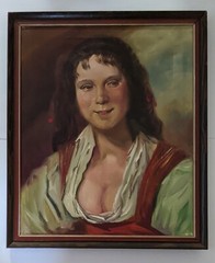 Vtg Painting Of the „Gypsy Girl“ by Frans Hals Framed 22-1/2″ X 26-1/2″