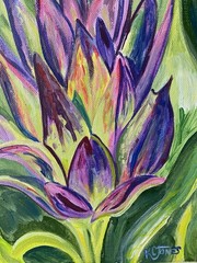 Early Violet Artichoke Small Impressionism Painting K C Jones Food Kitchen Art