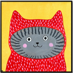 Gray Tabby Cat in Costume Portrait Painting, Whimsical Cat Art 12×12