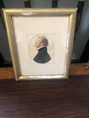 Pair Antique 19C Miniature Watercolor Lady & Gentleman Portraits Gilt Frames
