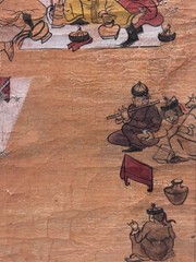 Antique Mongolian Folk Art Painting – Nomadic Feast Folk Art Scene on Rice Paper