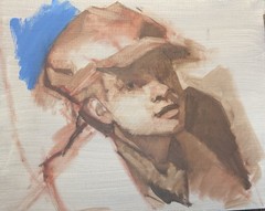 Original oil painting of a young woman in a hat by eBay seller, Robin D. Frey