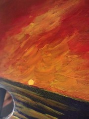 Vintage Painted Ocean Sunset On Wooden Palette Signed & w/Inscription On Back