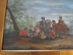 ANTIQUE 18TH TO 19TH CENTURY PAINTING ON WOOD OLD MASTER LANDSCAPE FIGURES