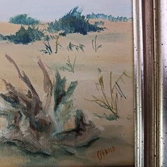 Maine Artist Carol Sebold Original Oil On Canvas- Driftwood On Sand Dune- 8″x6″