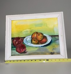 Vntg Oil Still Life Painting Fruit Plate Oranges Tabletop 14” X 17” Original