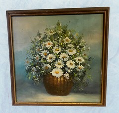 Original 1940s 50s Felix Pinto Gonzales Still Life Daisies Oil Painting 27 X 27”