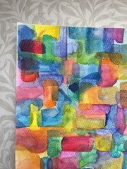 Abstract Original Watercolor Art, Unframed, Colorful Layers, Blue Purple Pink
