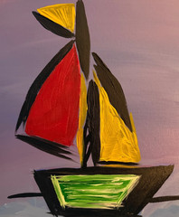 Sailboat Coastal Nautical Art Painting 14×11 Canvas Signed Beach House Decor