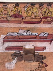 Antique Mongolian Folk Art Painting – Nomadic Feast Folk Art Scene on Rice Paper