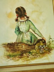 Picture Oil Painting on Canvas Portrait of back of Girl Framed Art 23″ x 19 1/4