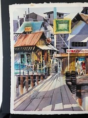 Large Vintage Watercolor John O’Brien 1985 Fisherman’s Wharf Pier Linderholm