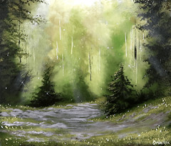 Original Acrylic Landscape Painting 12×14″ Deep Forest Path Wall Art