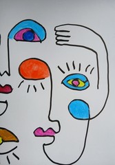 Minimalist/Abstract 9 x 12 Two Friends Signed Colorful Hand Made Art Painting
