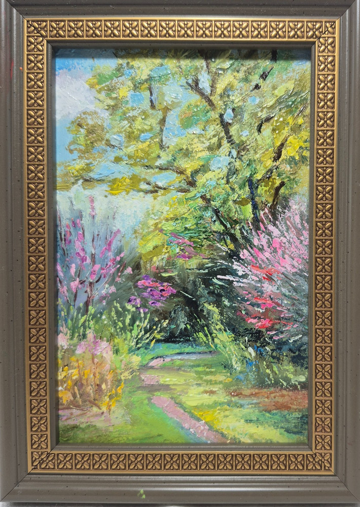 Original oil painting, signed and framed. Landscape. “Forest in Spring” 6×4