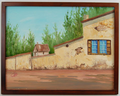 Vtg 90’s Original Signed Gloria Oyanes Oil Painting „Country House & Road“ 18X14