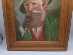 Vintage ’92 Original Acrylic Painting of Old Man Smoking a Pipe Signed & Framed