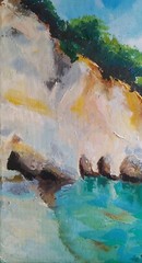 acrylic painting on canvas original handmade art with seascape 16 in by 12 in