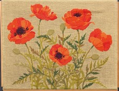 Poppies vintage framed needlepoint embroidery tapestry floral still life fineart