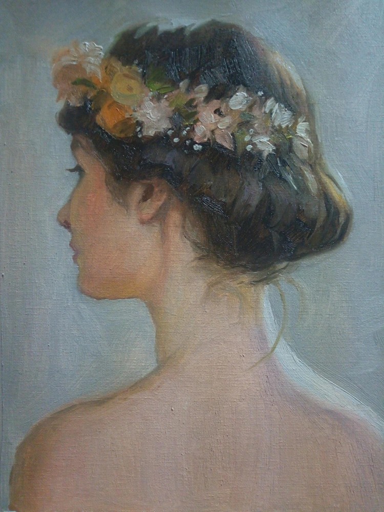 MQ1747 Hand-Painted Oil Painting Girl in Profile Canvas Wall Art Multiple Sizes