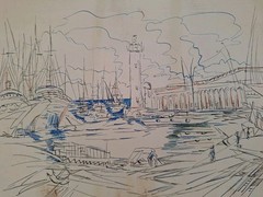 Painting Watercolour Landscape Marin Boat “ Antibes Au Lighthouse “ Signed
