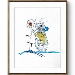 TITA PAINTZ Little Mouse And Flower Original Abstract Ink Painting 9×12 Wall Art
