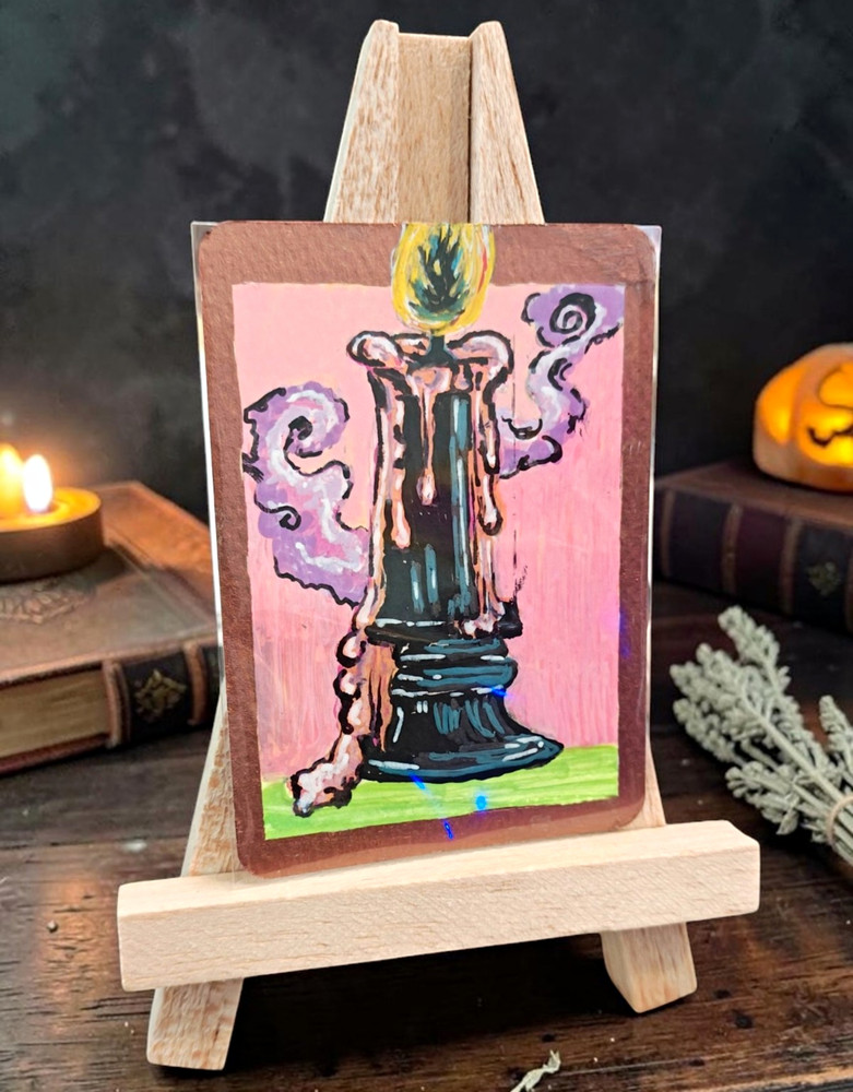 OOAK ACEO Original Acrylic Painting Widow’s Candle Curious & Cursed Katt Kelly