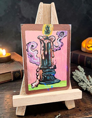 OOAK ACEO Original Acrylic Painting Widow’s Candle Curious & Cursed Katt Kelly