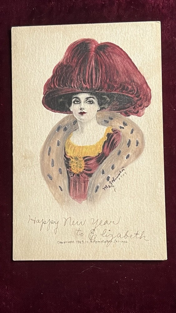 Antique Original Painting Pen Ink Watercolor Signed~Note From Artist Postcard