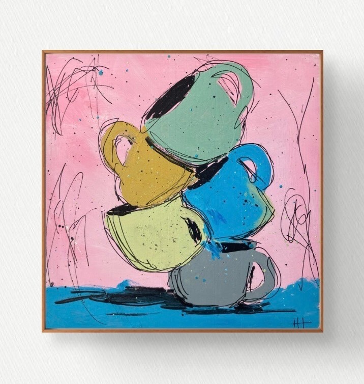 Hand Painted Expressionist Still Life Acrylic 12×12 Wood, Holly Hammond