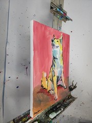 Original Abstract Dog Painting Canvas Neo Expressionist Fine Art Decor 11×14