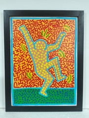 Keith Haring Acrylic Painting on Canvas 1981 Framed Original Pop Art