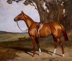 Oil Benevente-Saddled-Chestnut-Racehorse-in-Landscape-James-Lynwood-Palmer horse