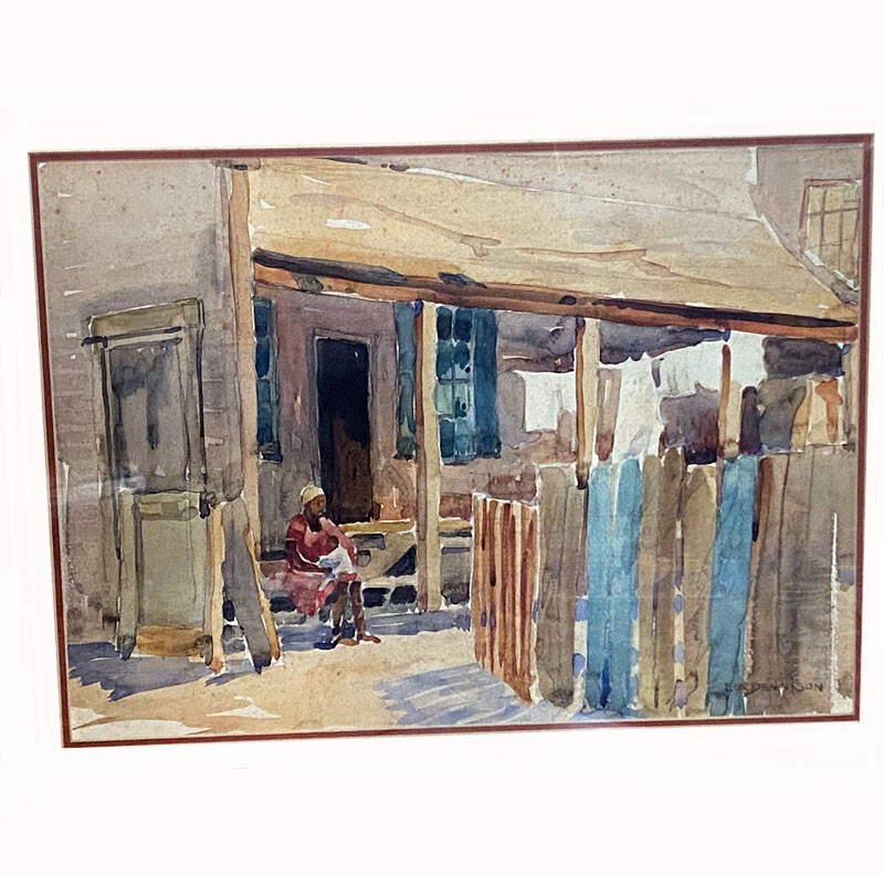 Ethan Allen Dennison Signed Watercolor Painting African American Woman And Child