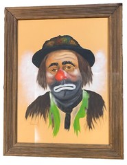 VTG painting on canvass 18 x 24 of Clown Emmett Kelly signed by artist Townsend