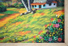 J Carrols Oil Painting Tropical Island Landscape at Sunset Colorful 12.25×14.25″