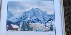 David Coolidge Watercolor 27 X 33 Mountain Village Landscape Scene Very Nice ∆