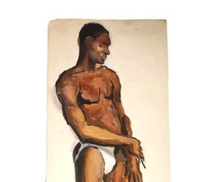 Amateur Artist African American Black Man Jock Strap Standing Impressionist
