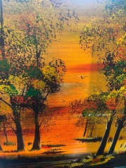Autumn Fall Foliage Trees Nature Sunset C. Roberts Signed Oil Painting MCM READ
