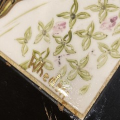 Aida Whedon Mid Century Hand Painted Tile Butterfly Strawberry Field Wood Frame