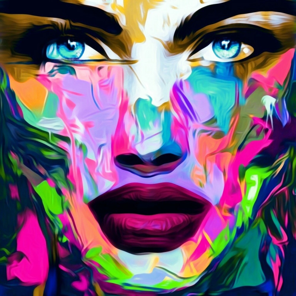 Oil Painting Female Expressive Colourful Women Portrait 130x130cm Canvas/Pop Art