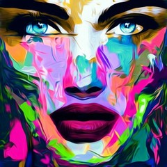Oil Painting Female Expressive Colourful Women Portrait 130x130cm Canvas/Pop Art