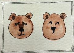 ACEO Two Brown Bears Painting Original Art Card Hand Painting Watercolor