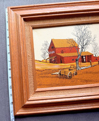 Vintage Framed 13.5″ x 15.5″ Rural Red Barn Scene Painting Signed Donovan