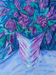 Mela Hartwig Spira 1893-1967 Austria-London Watercolour Paper Flower Bowl c1950s