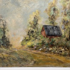 Fred Hugo Oil On Board Painting Signed Landscape Barn House Road 12×16 In FLAWS