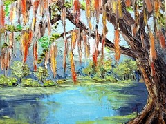 Original Oil Painting Louisiana Swamp Landscape Southern Bayou Landscape 8x8in