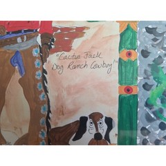 Whimsical Western Americana Original Painting „Cactus Jack Dog Ranch Cowboy“