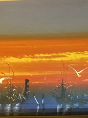 MCM Painting In Bamboo Style Frame By Ron 21” X 11”
