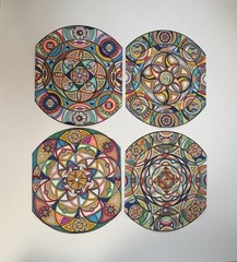 4 Abstract Geometric Painting Art Mixed Media Mandala Kaleidoscope By Schachter